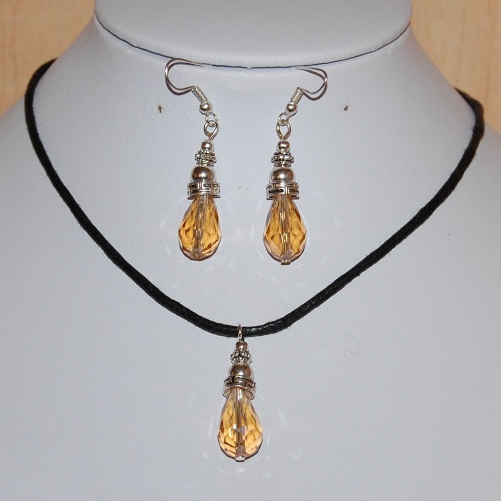 Yellow Crystal Glass Necklace and Earring Set,Yellow Necklace Earrings,Candy Col